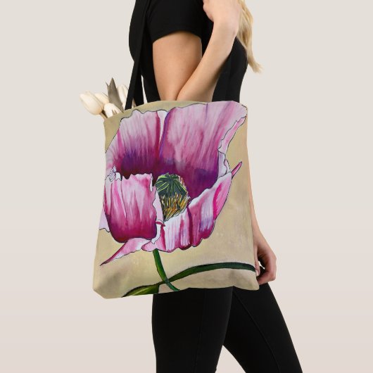 Waterverf roze kunstbloem tote bag (Dichtbij)