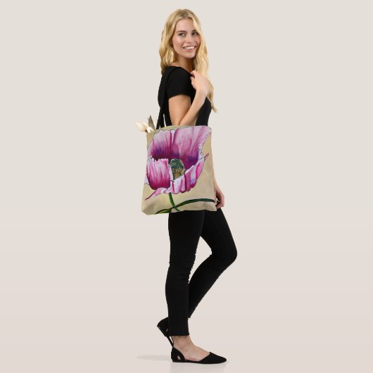 Waterverf roze kunstbloem tote bag (Op model)