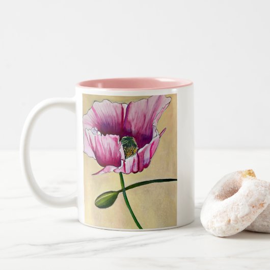 Waterverf roze kunstbloem tweekleurige koffiemok (Met donut)