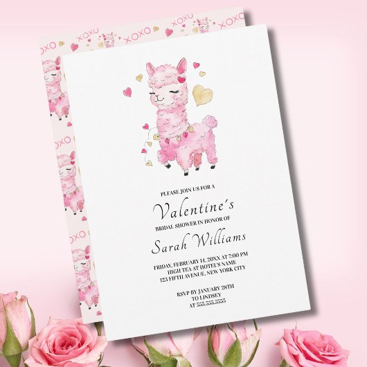 Waterverf Roze Lama Bruiloftsborrel Kaart