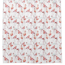 , Waterverf, roze lamingos Douchegordijn