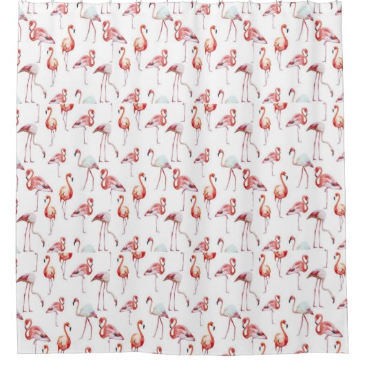 , Waterverf, roze lamingos Douchegordijn (Voorkant)