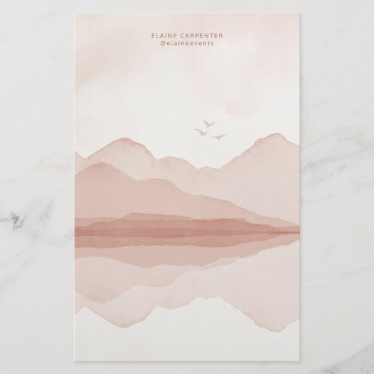 Waterverf Roze Landschapsmonogram Briefpapier (Voorkant)