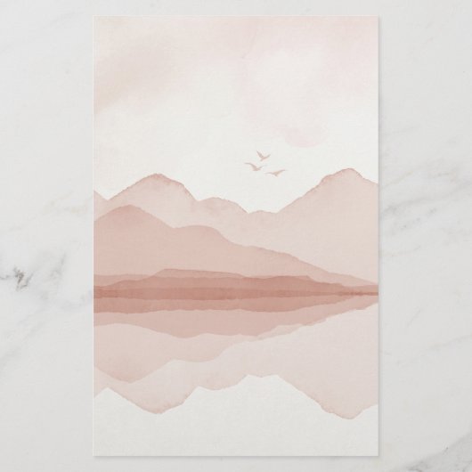 Waterverf Roze Landschapsmonogram Briefpapier (Achterkant)