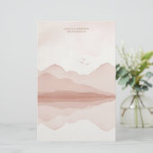 Waterverf Roze Landschapsmonogram Briefpapier (Staand voorkant)