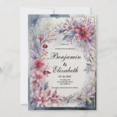 Waterverf roze lavendel blauw goud bloemenbruiloft kaart (Voorkant)