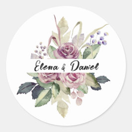 Waterverf roze lavendel rozen minimalistisch ronde sticker