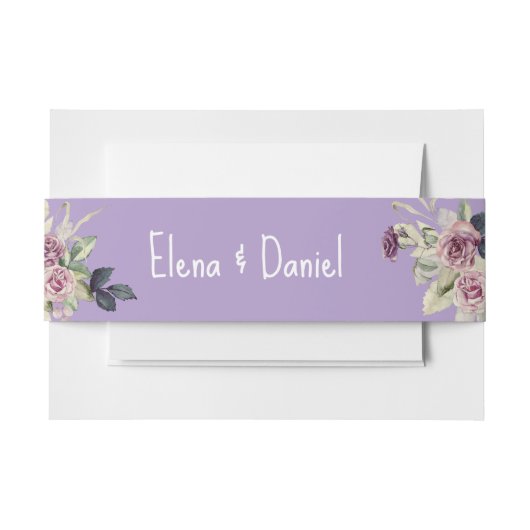 Waterverf roze lavendel rozen minimalistisch uitnodigingen wikkel (Voorkant Voorbeeld)