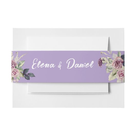 Waterverf roze lavendel rozen minimalistisch uitnodigingen wikkel (Voorkant Voorbeeld)