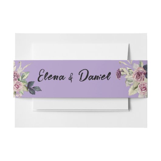 Waterverf roze lavendel rozen minimalistisch uitnodigingen wikkel (Voorkant Voorbeeld)