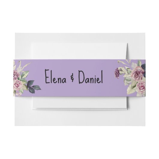 Waterverf roze lavendel rozen minimalistisch uitnodigingen wikkel (Voorkant Voorbeeld)