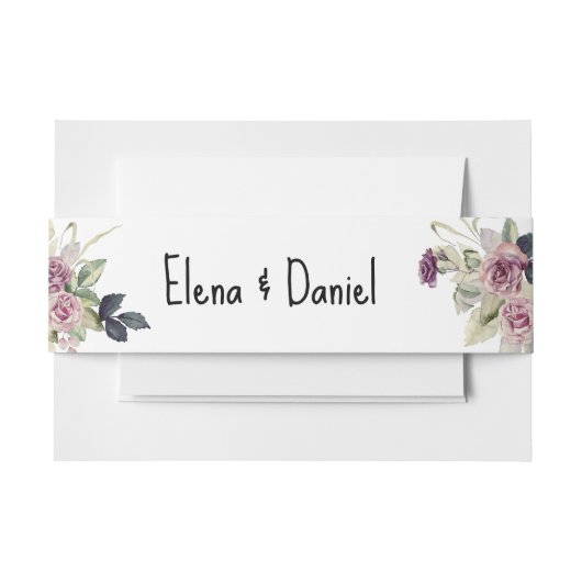 Waterverf roze lavendel rozen minimalistisch uitnodigingen wikkel (Voorkant Voorbeeld)