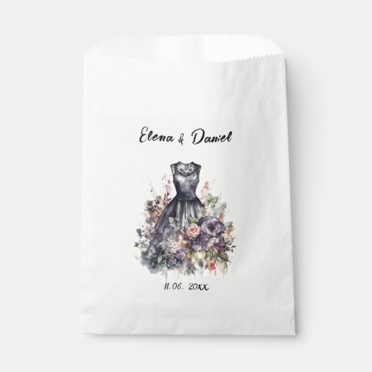 Waterverf Roze Lavendel rozen Zwarte jurk bruiloft Bedankzakje (Voorkant)