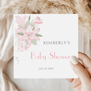 Waterverf Roze Lelie Baby Shower Bloemen Servet