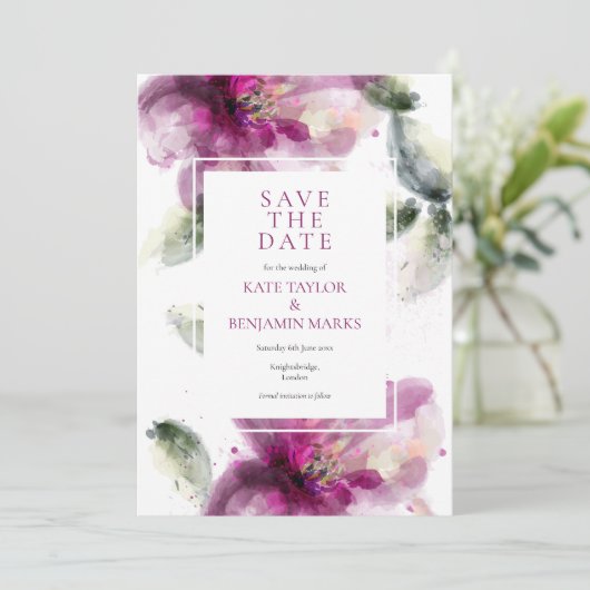 Waterverf Roze Lelie Bloemen Save the Date Kaart (Staand voorkant)