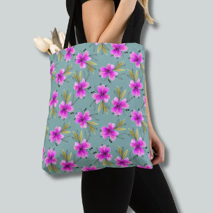 Waterverf roze lelie bloemendonk groene halsdoek tote bag