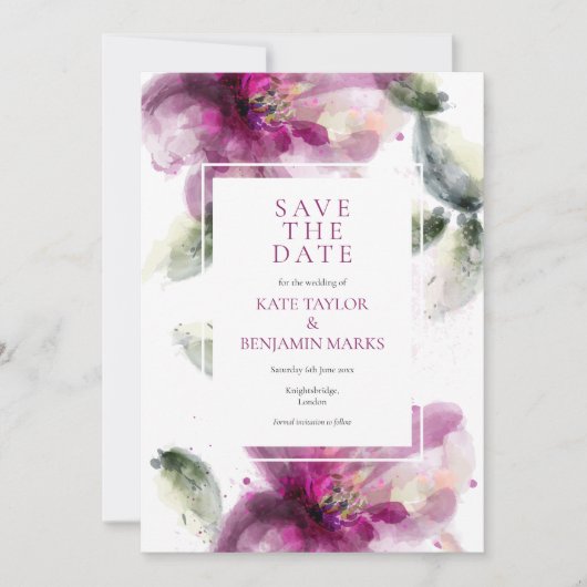 Waterverf Roze Lelie Bloemige Bewaar de Datum Kaar Save The Date (Voorkant)