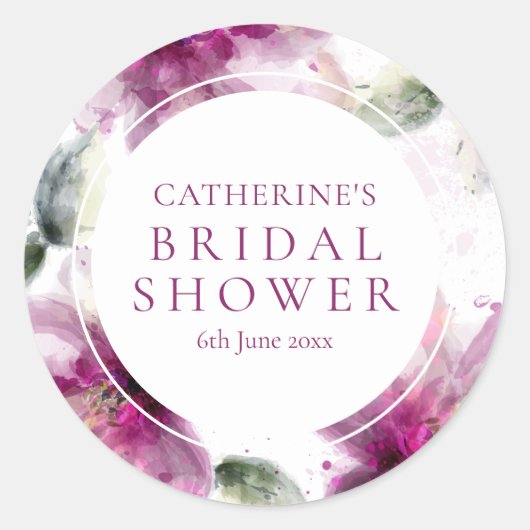 Waterverf Roze Lelie Bloemige Bruidsfeest Ronde Sticker (Voorkant)