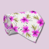 Waterverf roze lelie bloemmotief stropdas