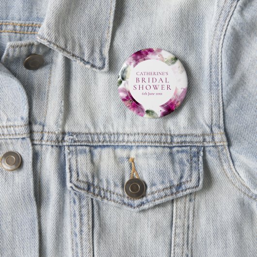 Waterverf Roze Lelie Bruiloftsfeest Ronde Button 5,7 Cm (In situ)