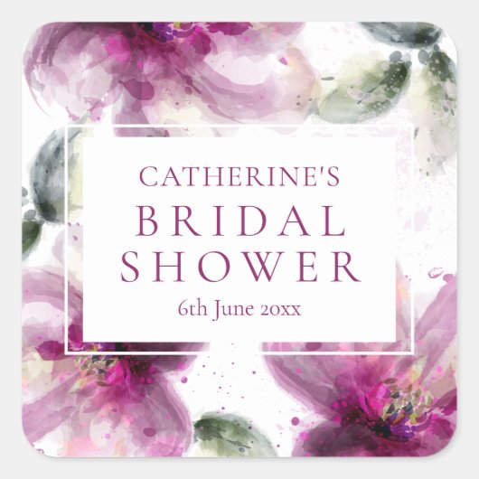 Waterverf Roze Lelie Bruiloftsfeest Vierkante Sticker (Voorkant)