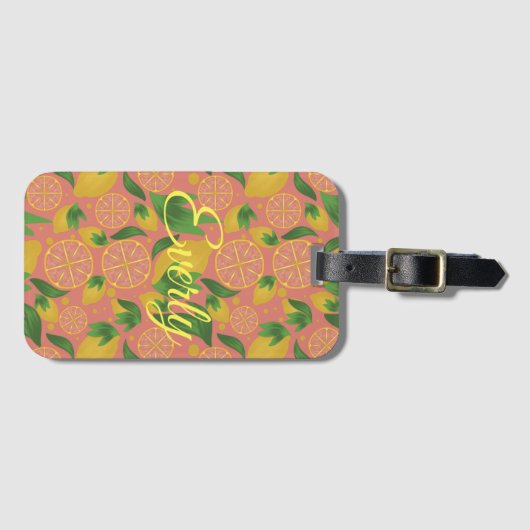 Waterverf roze lemonfruit op maat bagagelabel (Voorkant (horizontaal))