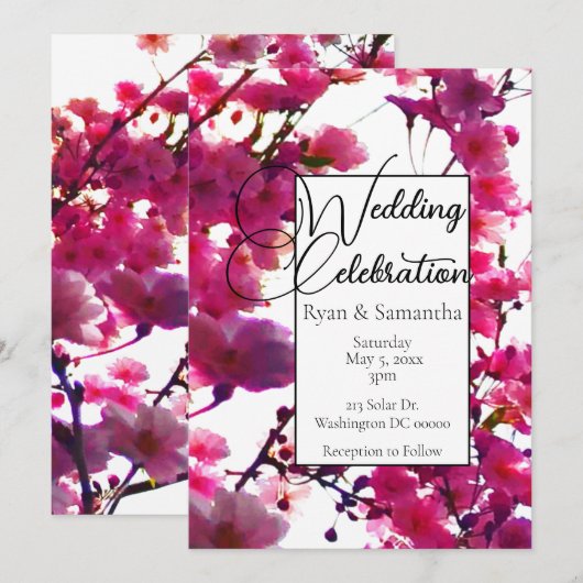 Waterverf roze lente bloeiende boom kaart (Voorkant / Achterkant)