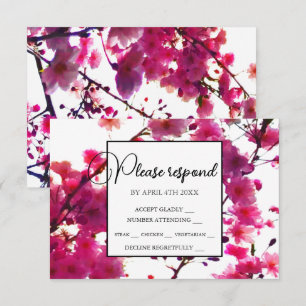 Waterverf roze lente bloem boom     RSVP kaartje