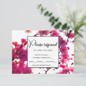 Waterverf roze lente bloemige boom     RSVP kaartje (Staand voorkant)
