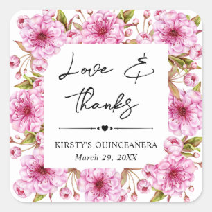 Waterverf Roze Lente Kersenbloesem Quinceanera Vierkante Sticker
