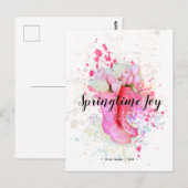 Waterverf roze lentekleursplak & tulpen briefkaart (Voorkant / Achterkant)