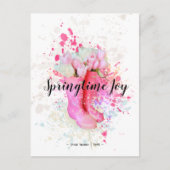 Waterverf roze lentekleursplak & tulpen briefkaart (Voorkant)