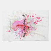 Waterverf roze lentekleursplak & tulpen theedoek (Horizontaal)