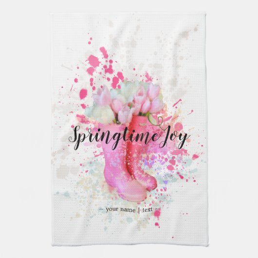 Waterverf roze lentekleursplak & tulpen theedoek (Verticaal)