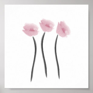 Waterverf Roze Liefde Anemones Flowers Poster