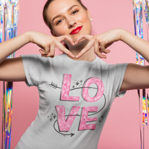 Waterverf Roze Liefde Lettering  T-shirt