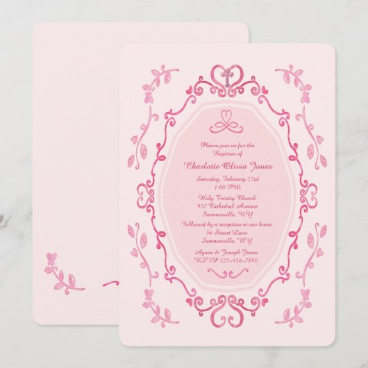 Waterverf roze Lijst uitnodiging (Voorkant / Achterkant)