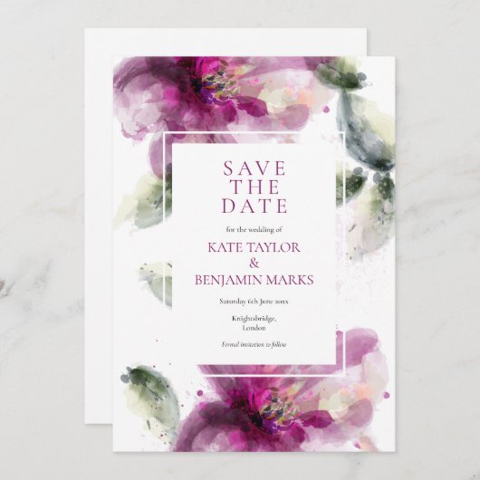 Waterverf Roze Lily Floral Sla de datumkaart op Kaart (Voorkant / Achterkant)