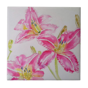 Waterverf Roze Lily Flower Floral Ceramic Tile Tegeltje
