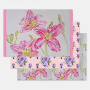 Waterverf -Roze Lily Flower Floral Lilies Inpakpapier Vel