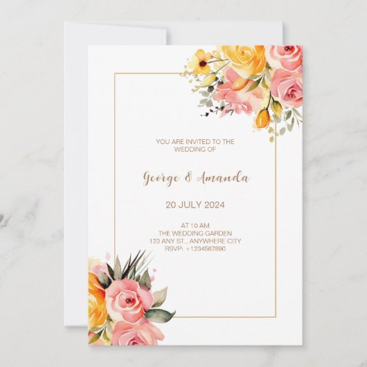 Waterverf roze limonade bruiloft uitnodiging (Voorkant)