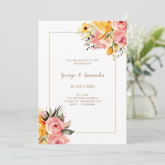 Waterverf roze limonade bruiloft uitnodiging (Staand voorkant)