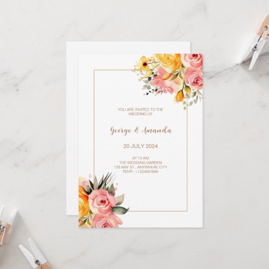 Waterverf roze limonade bruiloft uitnodiging (Voorkant / Achterkant in situ)