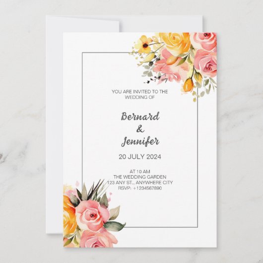 Waterverf roze limonade bruiloft uitnodiging (Voorkant)