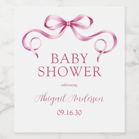 Waterverf roze lint Baby shower Wijn Etiket (Enkel label)