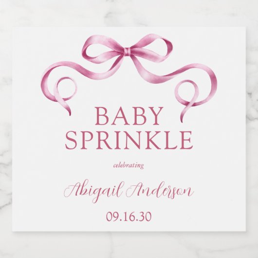 Waterverf Roze Lint Baby Sprinkle Sparkling Wijnetiket (Enkel label)