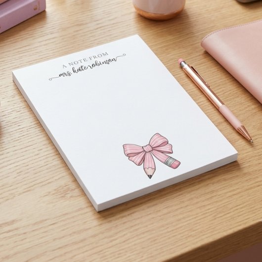 Waterverf roze lint potlood Briefje van de leraar Notitieblok