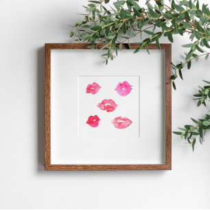 Waterverf roze lippen make-up branding poster