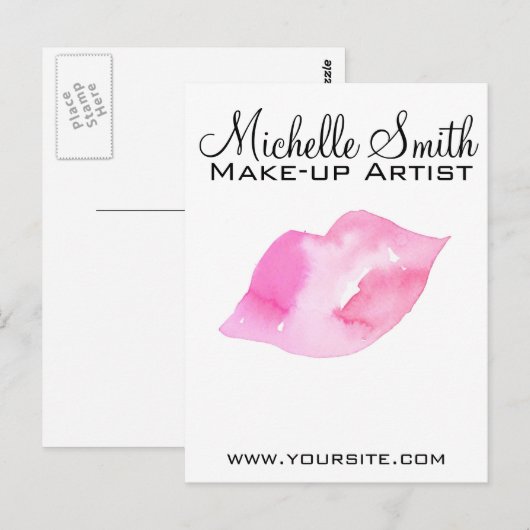 Waterverf roze lippen maken make-up briefkaart (Voorkant / Achterkant)