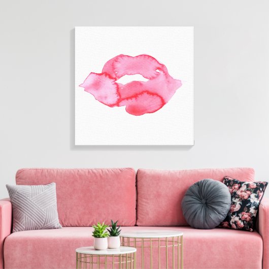 Waterverf roze lippen maken make-up canvas afdruk (Insitu (Woonkamer))